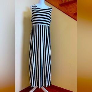 Women’s Casual High Waist Line Maxi Striped Navy White Summer Dress Size S, XXL